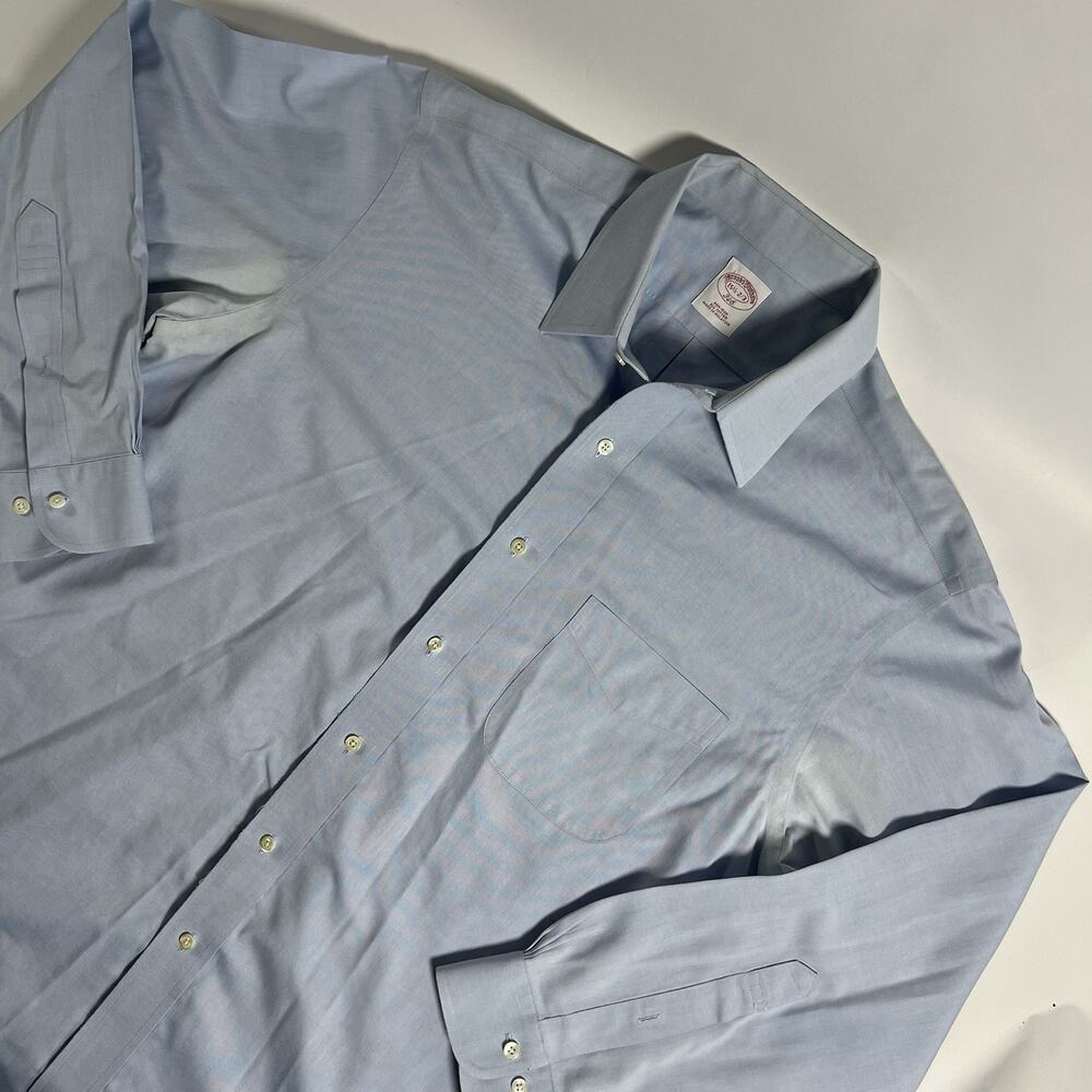 Brooks Brothers Non-Iron Cotton Dress Shirt Blue Solid Point Collar 15.5 34/35 - Picture 2 of 9